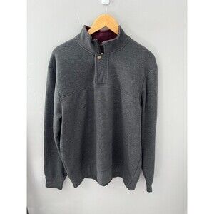 Orvis Mens Pullover Sweatshirt Gray 1/4 Zip & Snap Button Size Large Cotton Poly